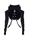 AULKEEP Gothic Punk Long Sleeve Cold Shoulder Hooded Crop Tops Buckle Strap Hoodie Sweatshirt