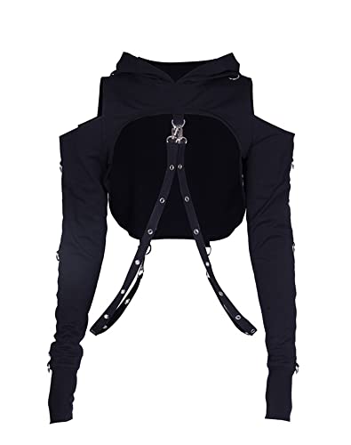 AULKEEP Cropped Hoodie Women Y2k Gothic Hooded Crop Top Cold