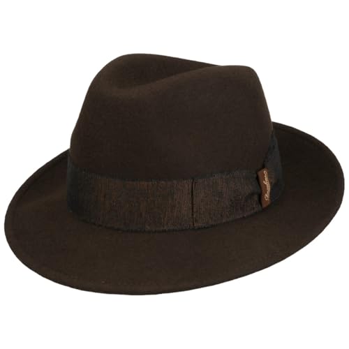 Image of Borsalino Ricky Bogart Hat Men - Made in Italy Felt Wool Fedora with Grosgrain Band, Band Autumn-Winter Autumn Winter - 58 cm Dark Brown