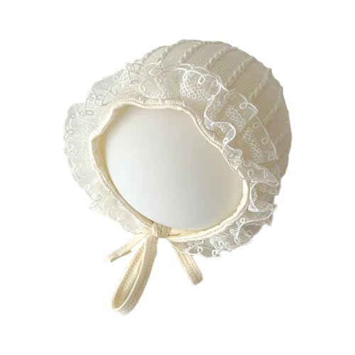 HEOXIN Cappello da Bambina in Pizzo Floreale, Cappello da Spiaggia per Bambini a Coste Traspirante, Cappello con Protezione Dell'orecchio e Mentoniera Regolabile per 3-18 Mesi, Bianco, Misura 35-45cm