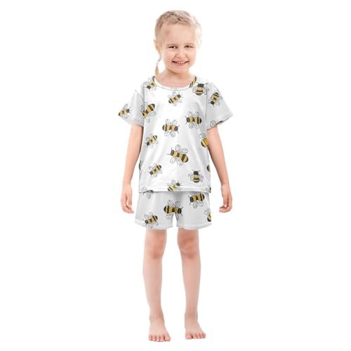 ALAZA Cute Bee on White Pajamas Short Sleeve 2 Piece Sleepwear Top and Bottom Pajama Set Unisex3