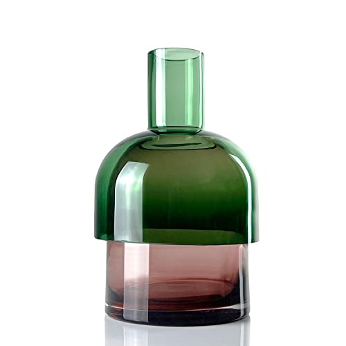 Cloudnola Large Reversible Glass Flower Vase and Bud Vase, Green and Pink, 9.5" Height x 5.6" Dia, Home, Wedding, and Event Decor