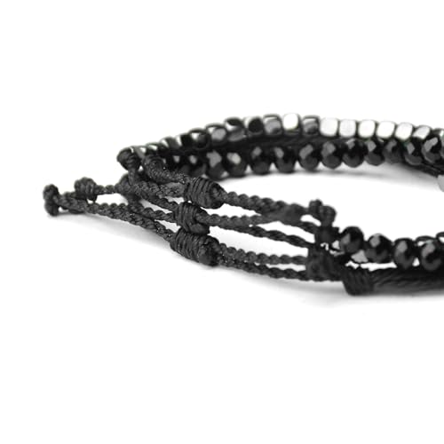 Mezcla Vida 3 Pcs Handmade Women's Stackable Bracelet Set, Adjustable Rope Bracelets Bracelets with Hematite and Glass Beads 7