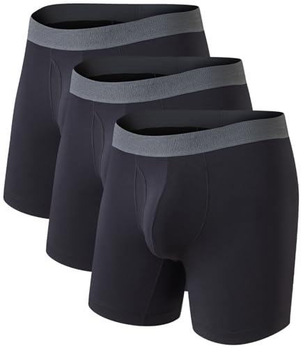COLORFULLEAF Men's Underwear Soft Comfort Breathable Moisture Wicking Boxer Briefs for Men Packs 3D Pouch Open Fly without Scratchy Label (3B,L)