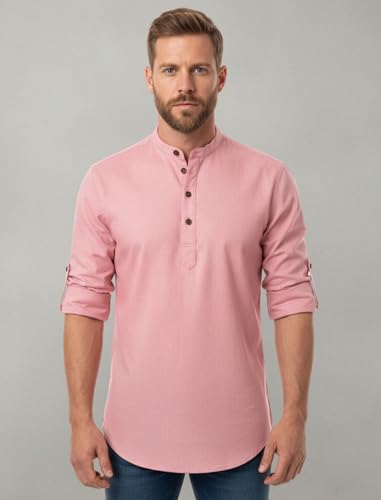 Image of FINIVO FASHION Combo of Men's Cotton Blend Solid Regular Fit Full Sleeve Straight Short Kurta Shirt, Casual and Formal Wear