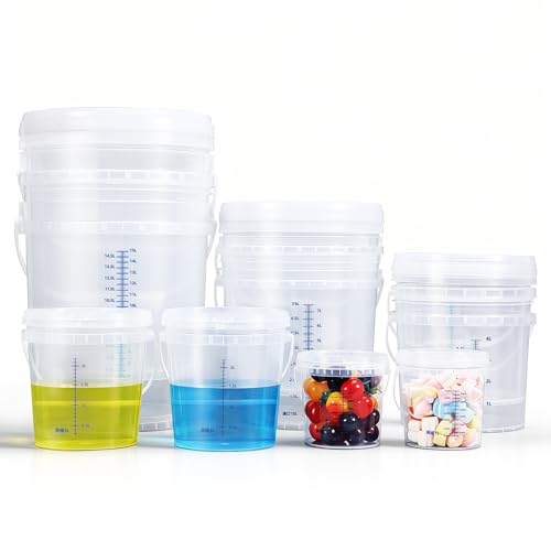 Plastic 5 Gallon Buckets with Scales, Food Grade Plastic Pail, Heavy-Duty, BPA-Free Container with Lids & Handles, Easy Stacking for Home/Commercial Use (2 sets each of : 5Gal 1 Qt, 3 Qt, 5 Qt, 10 Qt)