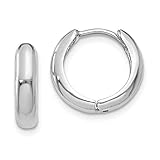 Tiny 14k White Gold Huggie Hinged Hoop Earrings, 0.5 In (12mm) (3mm Thick)