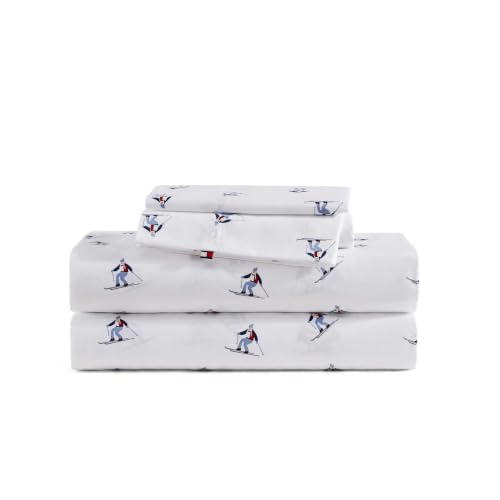 Image of Tommy Hilfiger - Cotton Percale King Sheet Set with Pillowcase | 100% Cotton Percale, Crisp & Breathable, Fits Up to 15-Inch Mattresses, Includes Flat Sheet, Fitted Sheet & 2 Pillowcases