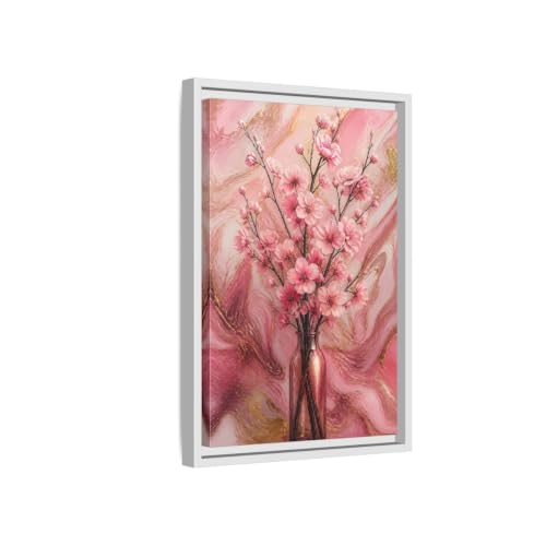 Cadre toile fleurs de cerisier rose et touches d'or, finition galerie 30x45 cm