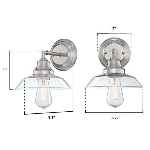 Image of Westinghouse 6129100 Iron Hill Vintage-Style One Light Wall Fixture, Brushed Nickel Finish, Clear Glass