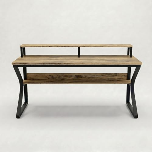 Image of TEKAVO Qri Computer Table for Home Pc | Office Table for Home | Lower Shelf & Moniter Riser, Laptop Table, Worktable, Study Table, Workstation | Forest Wood, Metal, (120 Cm x 60 Cm) - DIY