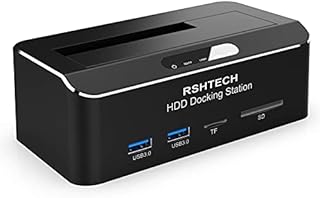 RSHTECH USB 3.0 Hard Drive Docking Station with SD TF Card Reader for 2.5 or 3.5 inch SATA HDD SSD Support UASP and 16TB Drives, Tool-Free Aluminum Housing with ABS Spring Cover