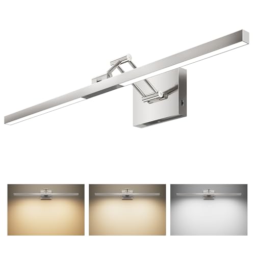 Image of VONLUCE 30 inch LED Bathroom Vanity Light, 3CCT Modern LED Vanity Lights with 360 Rotatable Head Swing Arm, 11.4W Bathroom Light Fixture Over Mirror, LED Lights for Bathroom Bedroom, Brushed Nickel | 3CCT, Flicker-free, 360 Rotatable Head & Swing Arm, IP44 waterproof Bathroom Light Fixture Over Mirror for Bathroom, Picture