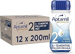 AptamilAdvanced 2 Follow On Baby Milk Ready to Use Liquid Formula, 6-12 Months, 200 ml (Pack of 12)