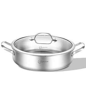 7 Quarts Tri-Ply Stainless Steel Sauté Pan with Lid,12 Inch Deep Frying Pan,Large Skillet,Jumbo Cooker,Induction Pot,Dishwasher and Oven Safe.