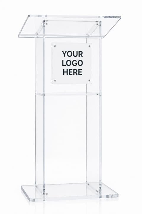 C Podium Lectern Model 102 | Clear 10mm Imported Acrylic Presentation Stand | 44 Inch Height | 24 x 16 Inch Top | Microphone Hole & Document Storage Shelf | Speaker Pulpit-image-25