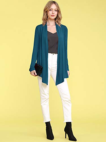 Image of Lock and Love Women's Draped Front Open Asymmetrical Cardigan - Casual Long Sleeve Lightweight Duster