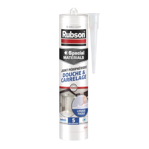 Rubson | Joint Périphérique Douche & Carrelage Gris (cartouche de 300ml) – Mastic silicone neutre nouvelle génération multi-matériaux – Mastic...
