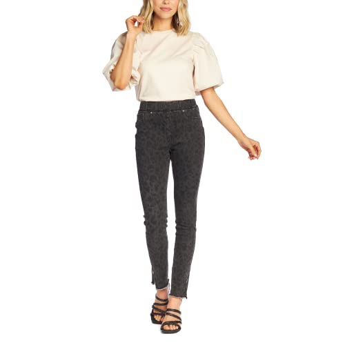 Mud Pie Jetta Zipper Womens Jeans, Large, Black Leopard