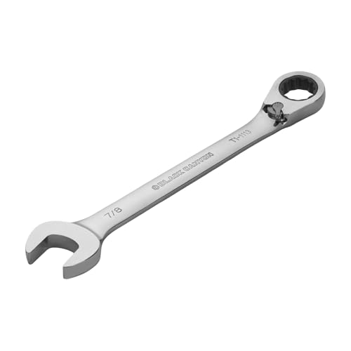 BLACK CANYON 7/8 Inch Ratchet Combination Wrench 12-Point Box End & Hex Opening Polished Steel Ratcheting Wrench with SAE & Metric Sizes