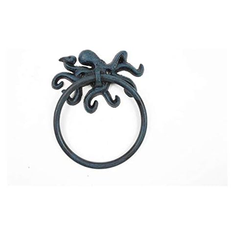 Hampton Nautical Seaworn Blue Cast Iron Octopus Towel Holder 6" - Sea Life Home Decor - Beach St Cover