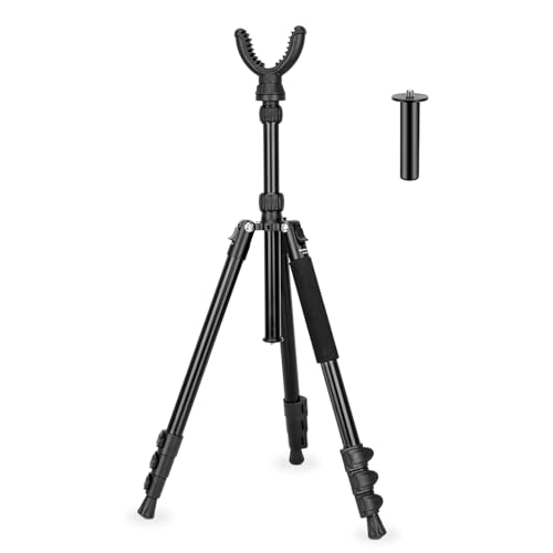 Shooting Tripod for Rifles, 9' - 69' Adjustable Hunting Shooting Stick with 360° Rotate Rest V Yoke, Lightweight Aluminum Portable Tripod for Hunting Outdoor - Black
