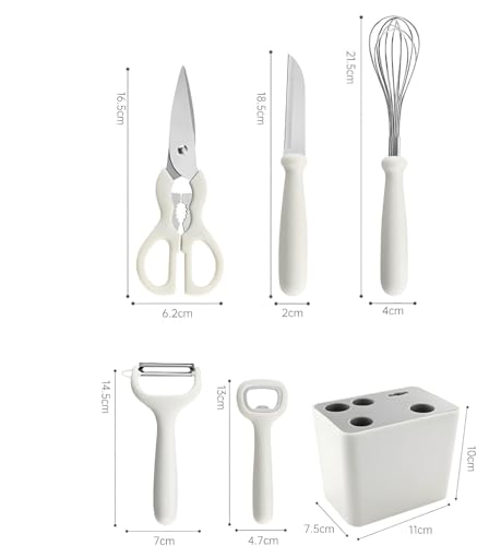 Image of JB'S LAND 6-Piece Kitchen Tool Set with Holder | Stainless Steel Knife, Peeler, Whisk, Scissors & Bottle Opener | Multipurpose Kitchen Gadgets Set | Anti-Slip Handle | Space Saving Organizer