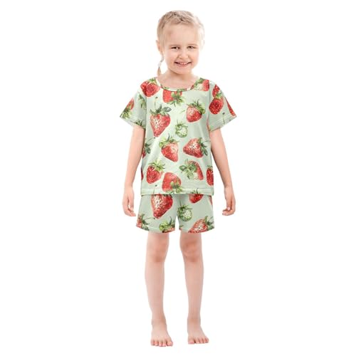 ALAZA Watercolor Strawberry Fruit Green Pajamas Short Sleeve 2 Piece Sleepwear Top and Bottom Pajama Set Unisex3