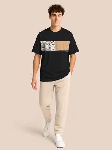 Image of BULLMER Trendy Half Sleeve Oversized Cotton Blend Crew Neck Tshirt for Men