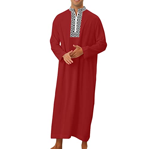 Generic Kurta Men Long Sleeve Kaftan Thobe Muslim Men Thobe Big and Tall Kaftan Men Thobe with Pocket