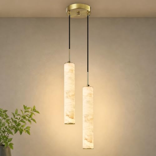Image of Black Natural Alabaster Long Tube Kitchen Island Pendant Lights,3000k