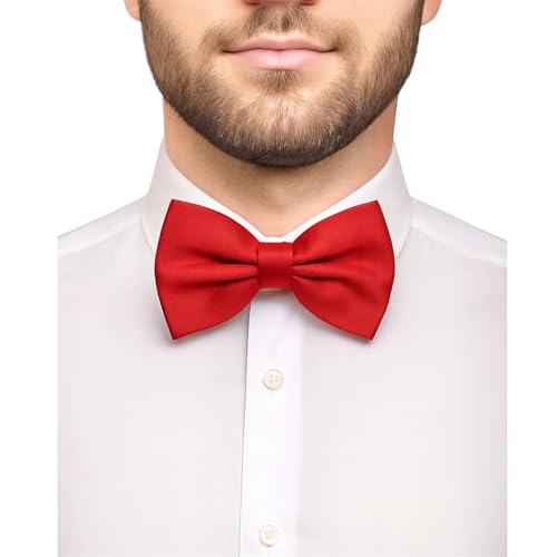 trilece Bow Ties for Men - Men's Solid Pre-tied Clip on Bowties for Formal Wear - Adjustable Bow Tie - Bow ties for Woman (Red)