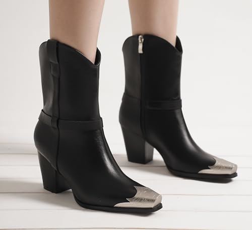 Women's Off-White Western Pointed Toe Ankle Boots DAKOTA-093