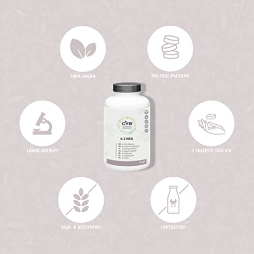 A-Z Men’s Premium Multivitamin –1-Jahres-Vorrat (365 Tabletten)– Komplette tägliche Unterstützung mit D3, B12, C, Magnesium, Eisen, Selen und Zink–Unterstützung für Energie, Immunsystem und Muskeln