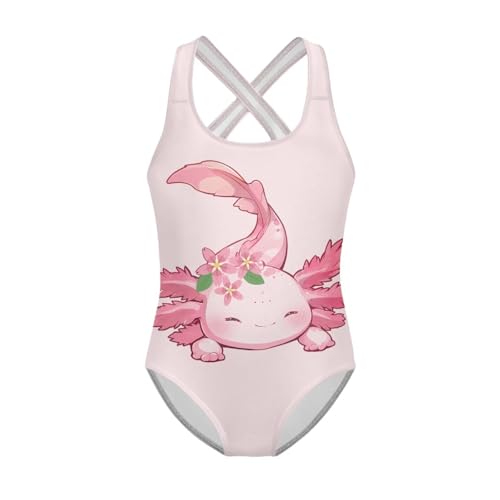 Image of Girls One Piece Swimsuits Axolotl Cross Back Swimwear Beach Summer Quick Dry Beach Bathing Suit