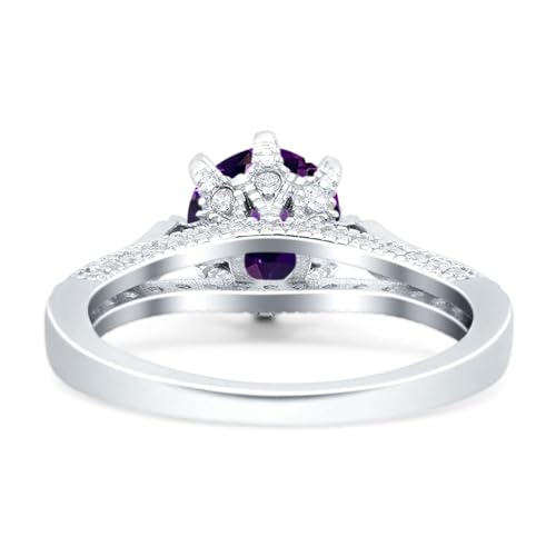 OMRANII Art Deco Round Natural Amethyst Cathedral Ring Classic Vintage Style CZ Wedding Engagement Ring For Women 925 Sterling Silver Gifts For Her3
