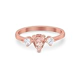 Blue Apple Co. Morganite CZ-Rose Tone-Size-10 Teardrop Pear Shaped Three Stone Wedding Engagement Bridal Statement Ring Round Cubic Zirconia 925 Sterling Silver