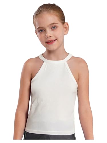 Kids Girls Vacation Essentials Tops Ribbed Halter Crop Vest in Solid Shade Sleeveless Beach Picnic Outfits