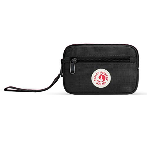 KALIDI Small Mini Clutch Hand Bag Coin Money Purse Wallet with Zipper and Wrist Strap fits up to iPhone 7,8 Plus,iPhoneX Plus,Black
