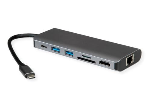 ROLINE Dockingstation USB Typ C, 8K30 HDMI, USB 3.2 Gen 1 (Typ-A), PD, LAN, SD/MicroSD