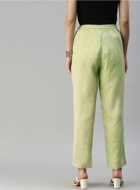 Image of D K W Women's Mid Rise Relaxed Fit Cotton Flex Trousers with Elastic Back & Drawstring - Ideal for Winter, Formal, Office & Casual Wear, Comfortable for Girls and Women
