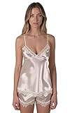 VIVISENCE Schlafanzug Set Satin Mit Verstellbare Träger Für Sinnliche Nächte 2036, Ecru,S