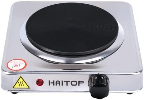 HAITOP Countertop Burner Electric Single Burner Stainless steel 1000 Watts Electric Hot Plate 6 Temperature Controls Power Indicator Lights Easy to Clean