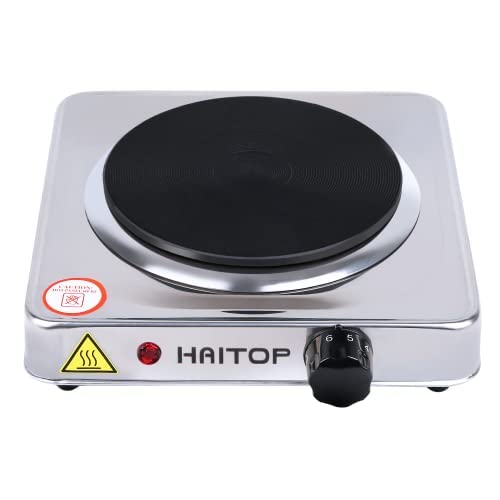 Haitop Countertop Burner Electric Single Burner Stainless Steel 1000 Watts Electric Hot Plate 6 Temperature Controls Power Indicator Lights Easy To Clean #TOP1