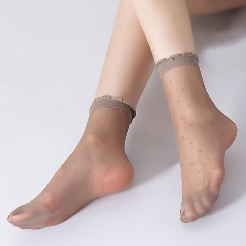 Image of 20 Pairs Women's Sheer Ruffle Socks Ankle High Nylon Cool Ultra Thin Frilly Socks See Through Silk Nude Short Lace Dress Sock for Women Clear Crew Hosiery Breathable