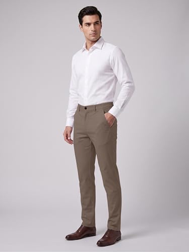 Image of Mehrang Men's Slim Fit Casual Mid Rise, Cotton Blend Trousers, Side Pockets || Classic Slim Fit Chino Pants || Business Casual Dress Trousers
