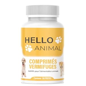 HelloAnimal® Comprimés vermifuges intestinaux anti-vers pour animaux – effet antiparasitaire pour chiens + chats, lapins, volaille avant, pendant et après infestation pour chien & chat – 30 gélules