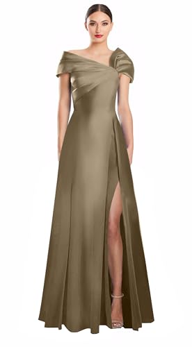 Image of Off Shoulder Satin Formal Dresses Long A Line Evening Party Prom Dresses for Women EA002
