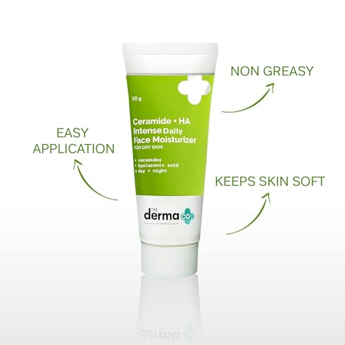 The Derma Co Ceramide + HA Daily Face Moisturizer | Long-Lasting Hydration & Moisture support | Fragrance-Free, Lightweight Face Cream | 1.76 Oz/50g