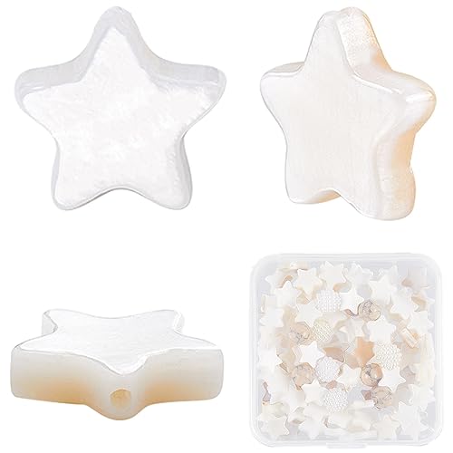 CREATCABIN 1 Box 120Pcs Creamy White Star Beads Natural Freshwater Shell Loose Beads Mother of Pearl Beads Strands Polished Shell Spacer Beads Fully Drilled for DIY Bracelet Necklace Jewelry Making